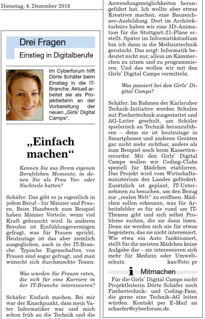 Interview Dörte Schäfer BNN 04.12.2019
